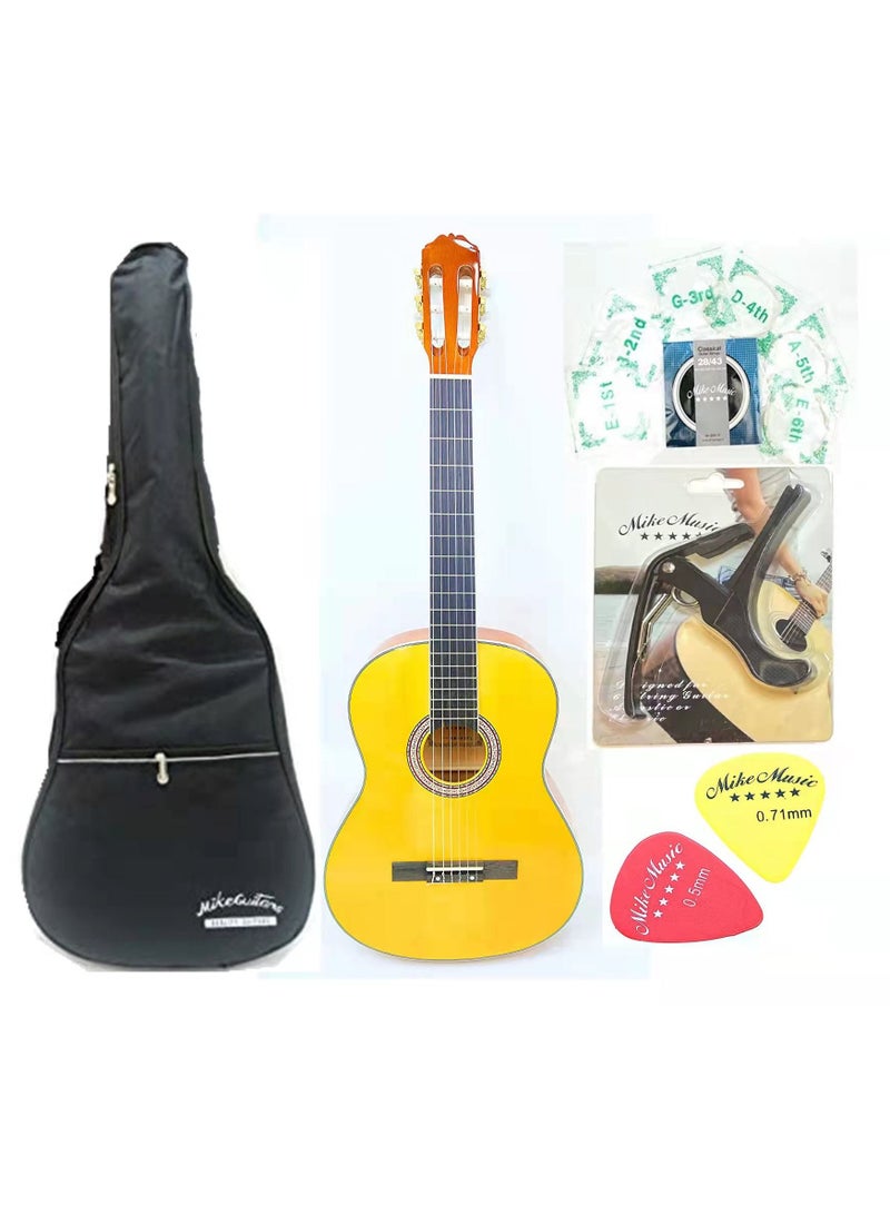 Mike Music Mike Music Full Size Nylon-String Classical Guitar with Bag Free Bag/Capo/A Pack of Extra Strings/Picks (39C, Brown) - Image 1