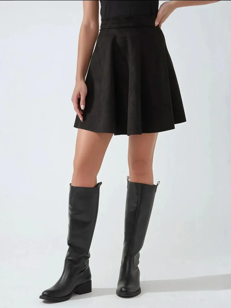 Elegant High Waist Suede Mini Skirt