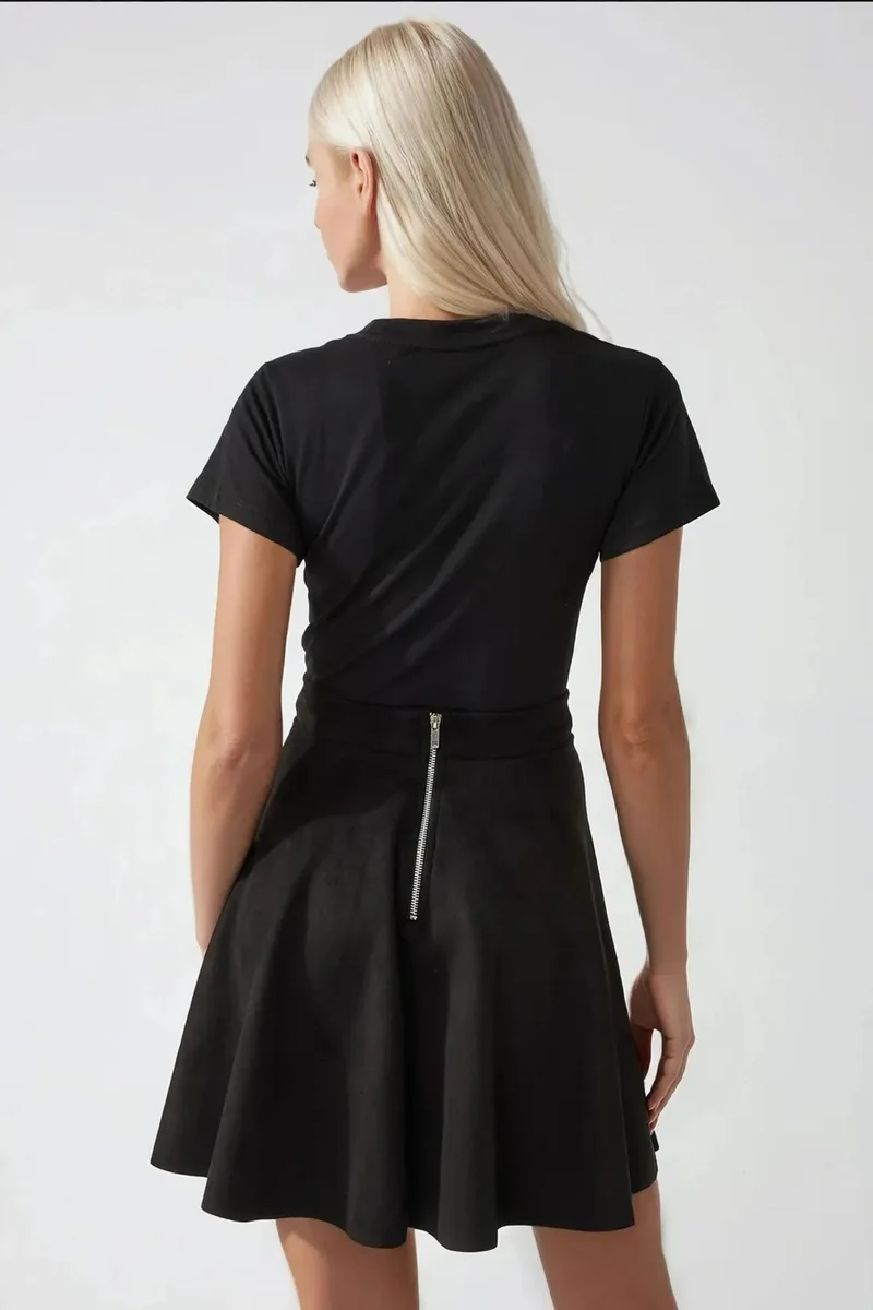 Hiccup Black Elegant High Waist Suede Mini Skirt for Women | Best Price UAE