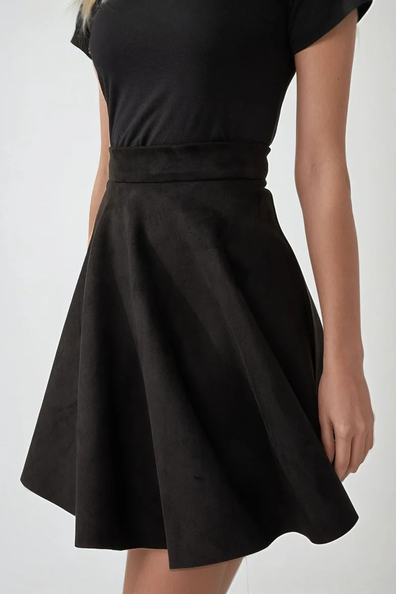 Hiccup Black Elegant High Waist Suede Mini Skirt for Women | Best Price UAE