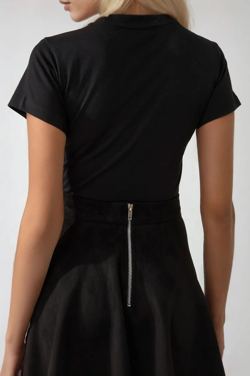 Hiccup Black Elegant High Waist Suede Mini Skirt for Women | Best Price UAE