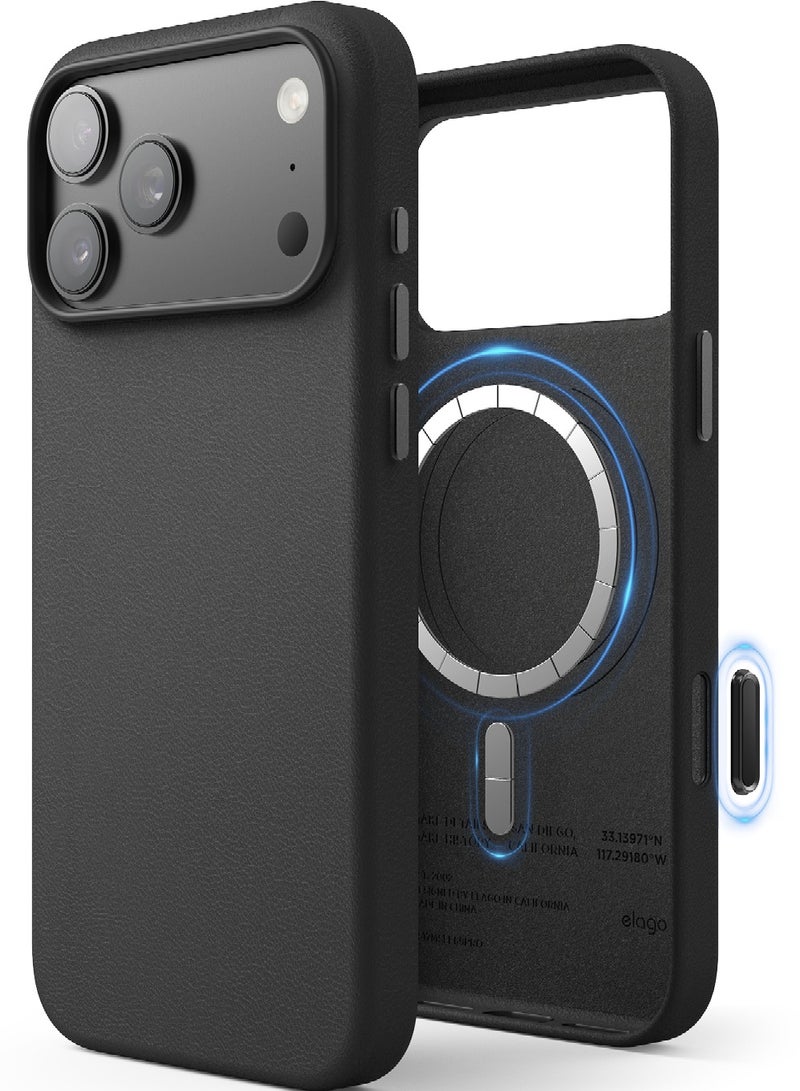 Elago Magnetic Leather case for iPhone 17 Pro MAX (2025) [Camera Control Button Cover] Vegan Leather, Shockproof, Water-Resistant [Magsafe Compatible] - Black - Image 1