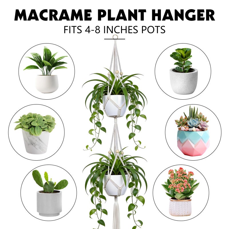 Dntorx Macrame Plant Hanger, 2 Pack 50 Inch Hanging Plant Holder Indoor Outdoor Hanging Planter Basket with Hooks for Living Rooms, Balcony, Hallway, Kitchen, or Office - Image 5