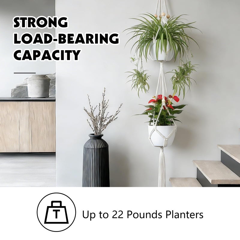 Dntorx Macrame Plant Hanger, 2 Pack 50 Inch Hanging Plant Holder Indoor Outdoor Hanging Planter Basket with Hooks for Living Rooms, Balcony, Hallway, Kitchen, or Office - Image 4