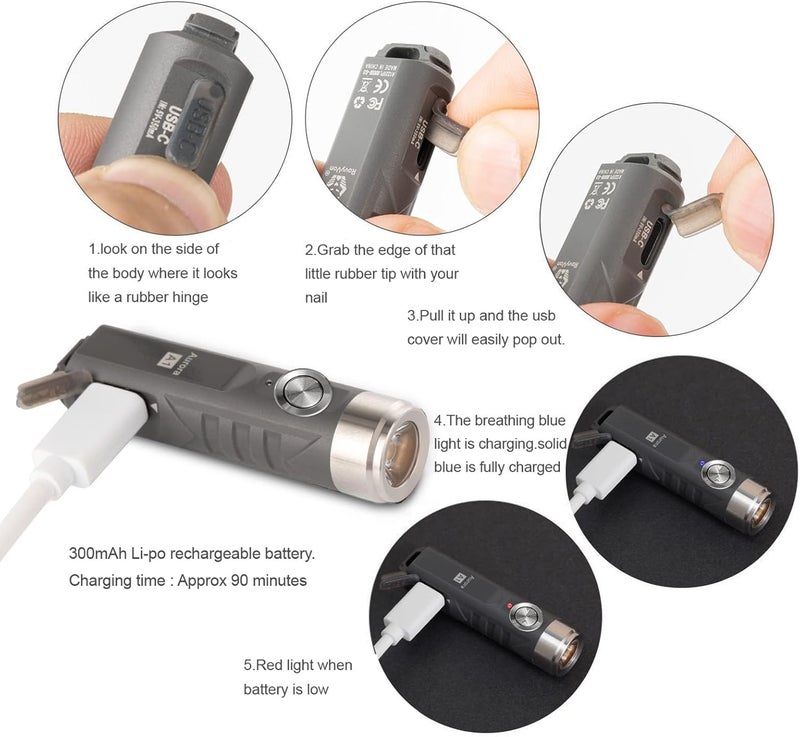 RovyVon A1 Gray EDC Flashlight - 650 Lumens, Rechargeable, Compact Design - Image 4