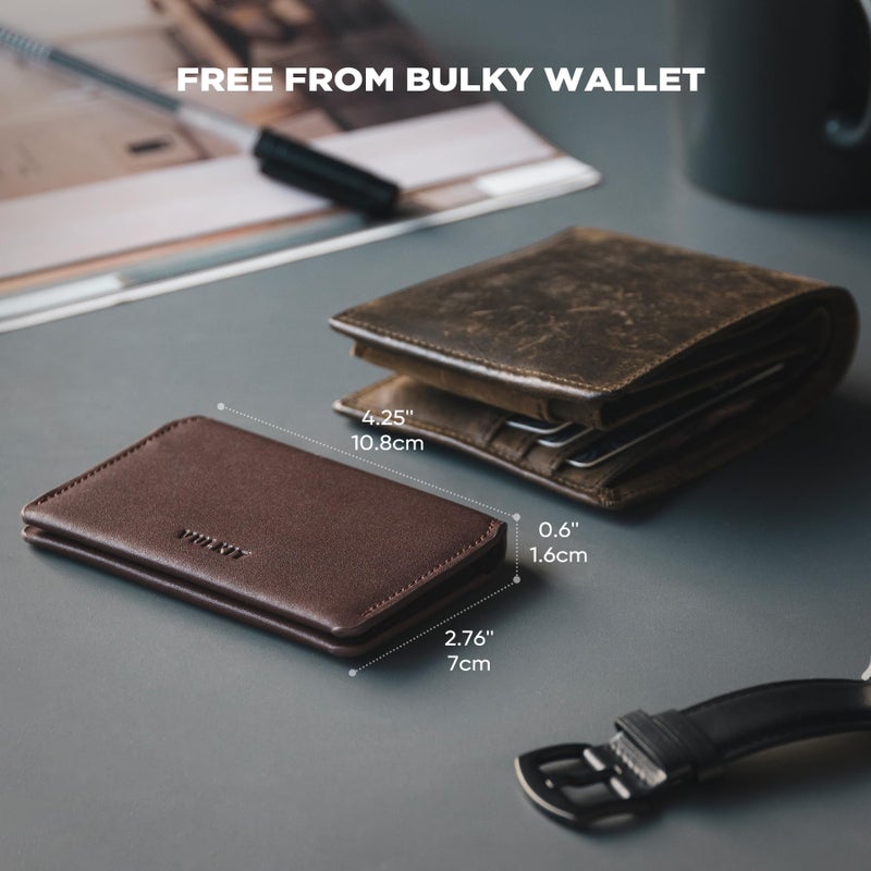 VULKIT Slim Minimalist Card Holder RFID Blocking Leather Credit Card Holder Front Pocket Wallet Magnetic Closure - Image 4