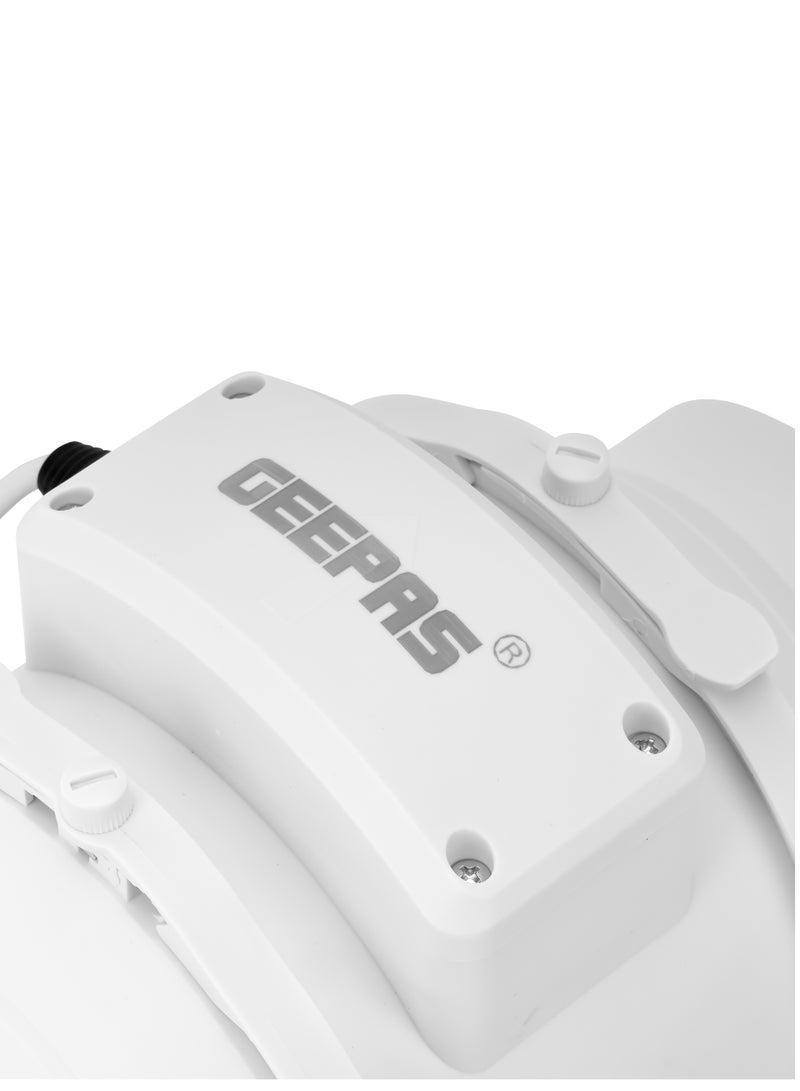 GEEPAS 4” In Line Exhaust Fan With 2 Speed, 23W Power, Low Noise, 2660rpm Speed, Installed In Loft Or Roof Space, Overrun Timer Adjustable From 2-30 Minutes, 130CFM Airflow, Rust Free 23 W GF21191 White - Image 4