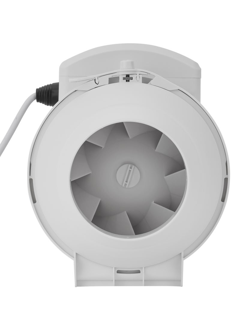 GEEPAS 4” In Line Exhaust Fan With 2 Speed, 23W Power, Low Noise, 2660rpm Speed, Installed In Loft Or Roof Space, Overrun Timer Adjustable From 2-30 Minutes, 130CFM Airflow, Rust Free 23 W GF21191 White - Image 1