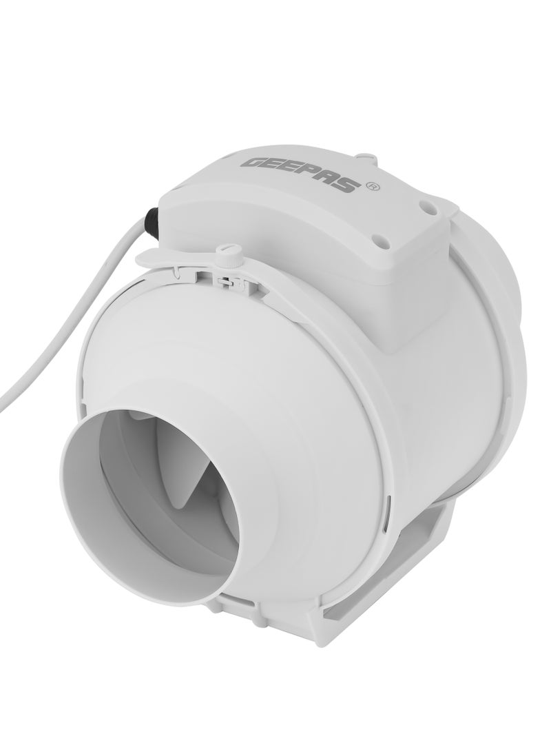 GEEPAS 4” In Line Exhaust Fan With 2 Speed, 23W Power, Low Noise, 2660rpm Speed, Installed In Loft Or Roof Space, Overrun Timer Adjustable From 2-30 Minutes, 130CFM Airflow, Rust Free 23 W GF21191 White - Image 2