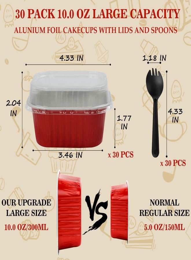 BAKINGPAK Baking Cups With Lids, 30PCS 10oz Square Mini Cake Pans With Lids Disposable Cupcake Containers Individual Cake Pans with Lids Mini Aluminum Pans with Lids for Christmas Party Birthday, Red - Image 2