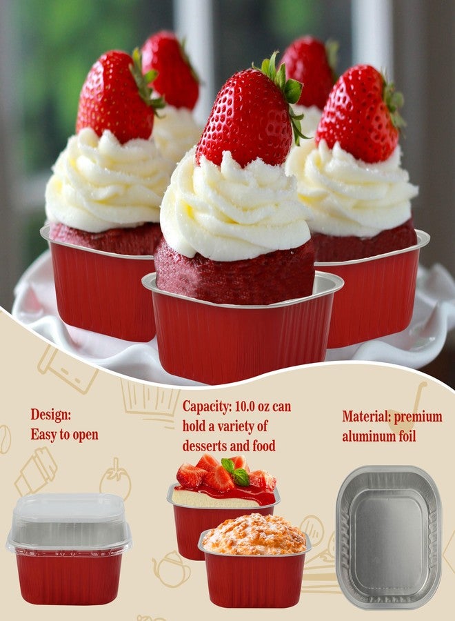 BAKINGPAK Baking Cups With Lids, 30PCS 10oz Square Mini Cake Pans With Lids Disposable Cupcake Containers Individual Cake Pans with Lids Mini Aluminum Pans with Lids for Christmas Party Birthday, Red - Image 5