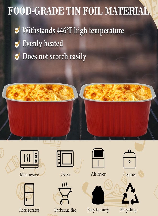 BAKINGPAK Baking Cups With Lids, 30PCS 10oz Square Mini Cake Pans With Lids Disposable Cupcake Containers Individual Cake Pans with Lids Mini Aluminum Pans with Lids for Christmas Party Birthday, Red - Image 4