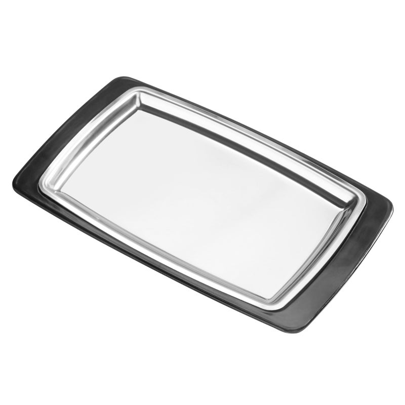 New Star Foodservice 26672 Rectangular Stainless Steel Sizzling Platter with Insulated Holder 11 x 725 Black
