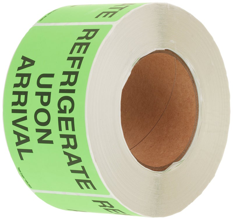 Tape Logic Aviditi Tape Logic 3" x 5","Refrigerate Upon Arrival" Fluorescent Green Warning Sticker, for Shipping, Handling, and Packing (1 Roll of 500 Labels) - Image 1