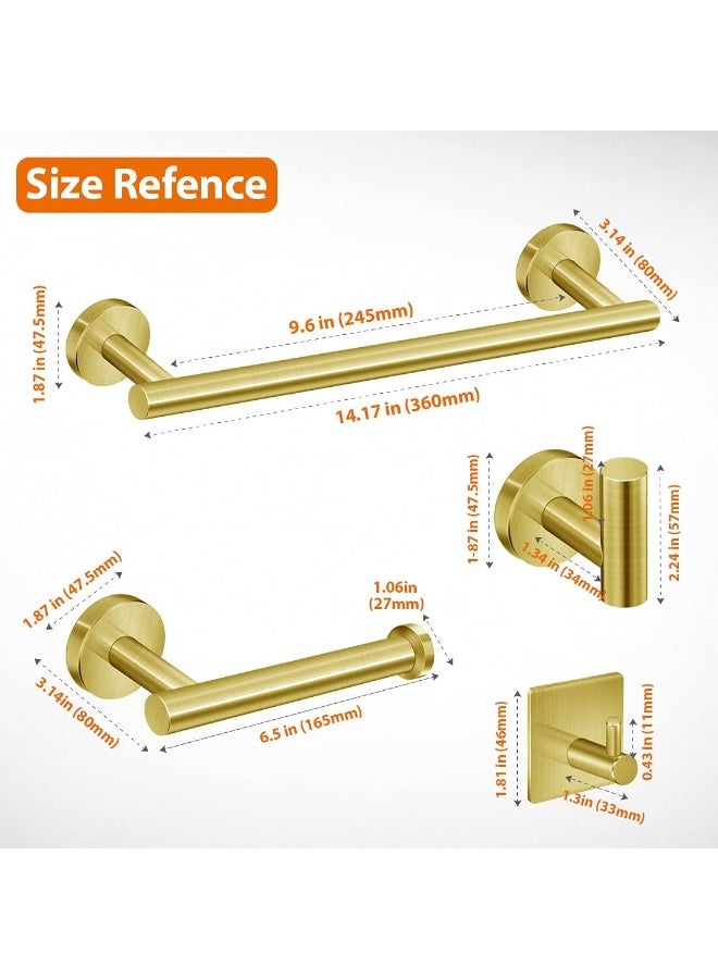 5-Pieces Bathroom Hardware Set Brushed Nickel SUS304 Stainless Steel Round Wall Mounted - Includes 16" Hand Towel Bar, Toilet Paper Holder, 3 Robe Towel Hooks,Bathroom Accessories Kit (Gold) - Image 3