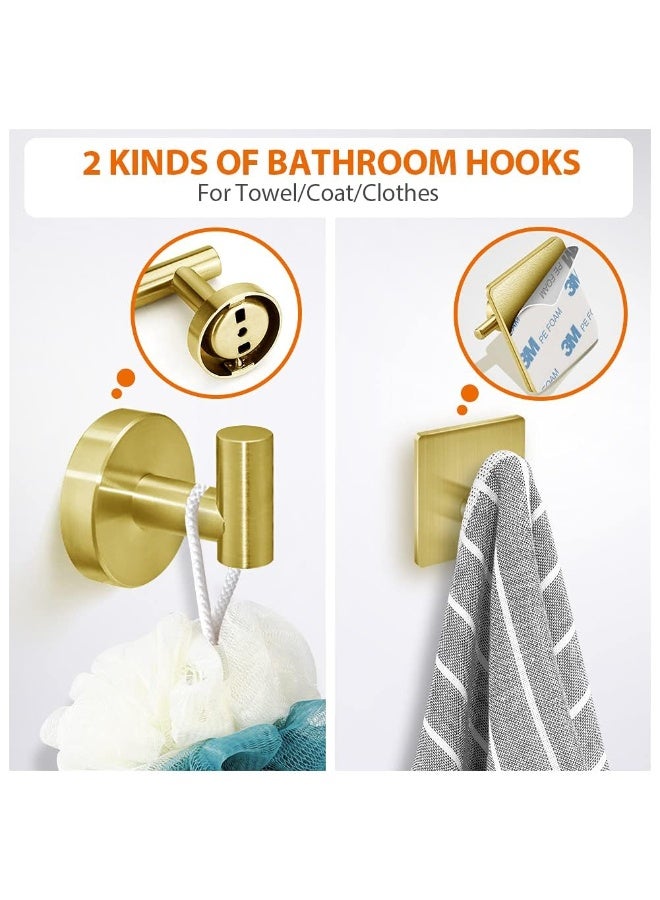 5-Pieces Bathroom Hardware Set Brushed Nickel SUS304 Stainless Steel Round Wall Mounted - Includes 16" Hand Towel Bar, Toilet Paper Holder, 3 Robe Towel Hooks,Bathroom Accessories Kit (Gold) - Image 4