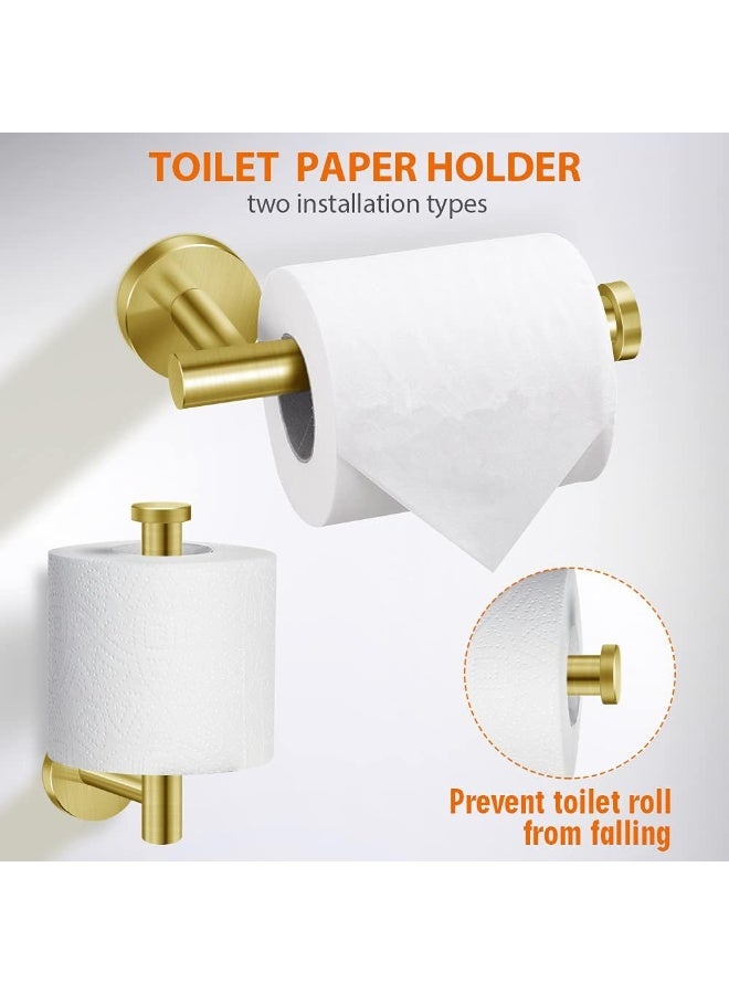 5-Pieces Bathroom Hardware Set Brushed Nickel SUS304 Stainless Steel Round Wall Mounted - Includes 16" Hand Towel Bar, Toilet Paper Holder, 3 Robe Towel Hooks,Bathroom Accessories Kit (Gold) - Image 5