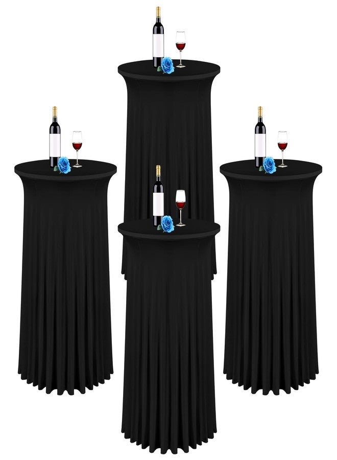 fani 4 Packs 24"x 43" Round Cocktail Table Skirt, Spandex Fitted High Top Table Skirt, Spandex Stretch Cocktail Tablecloth for Wedding Party Bar Banquet Birthday Tables(Black) - Image 1