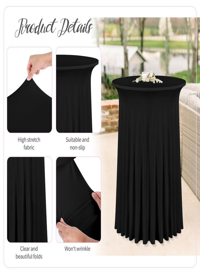fani 4 Packs 24"x 43" Round Cocktail Table Skirt, Spandex Fitted High Top Table Skirt, Spandex Stretch Cocktail Tablecloth for Wedding Party Bar Banquet Birthday Tables(Black) - Image 3