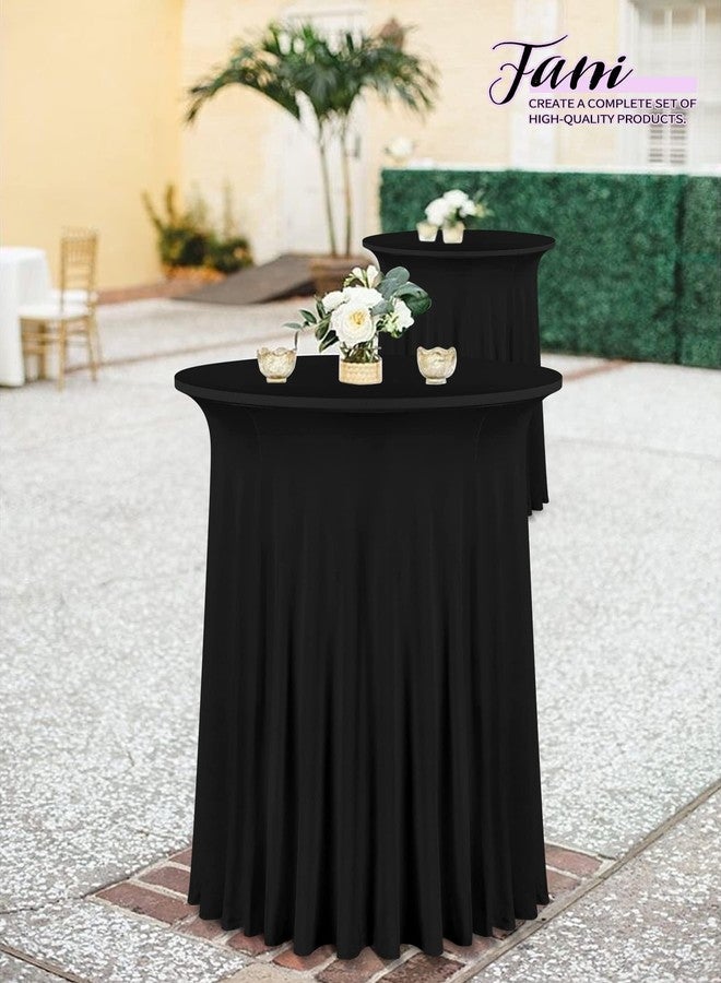 fani 4 Packs 24"x 43" Round Cocktail Table Skirt, Spandex Fitted High Top Table Skirt, Spandex Stretch Cocktail Tablecloth for Wedding Party Bar Banquet Birthday Tables(Black) - Image 4