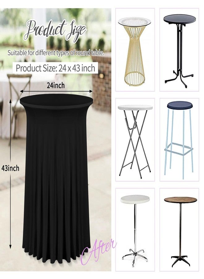 fani 4 Packs 24"x 43" Round Cocktail Table Skirt, Spandex Fitted High Top Table Skirt, Spandex Stretch Cocktail Tablecloth for Wedding Party Bar Banquet Birthday Tables(Black) - Image 2