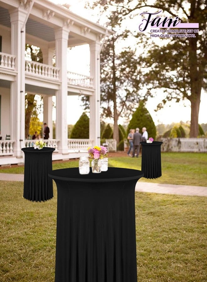 fani 4 Packs 24"x 43" Round Cocktail Table Skirt, Spandex Fitted High Top Table Skirt, Spandex Stretch Cocktail Tablecloth for Wedding Party Bar Banquet Birthday Tables(Black) - Image 5