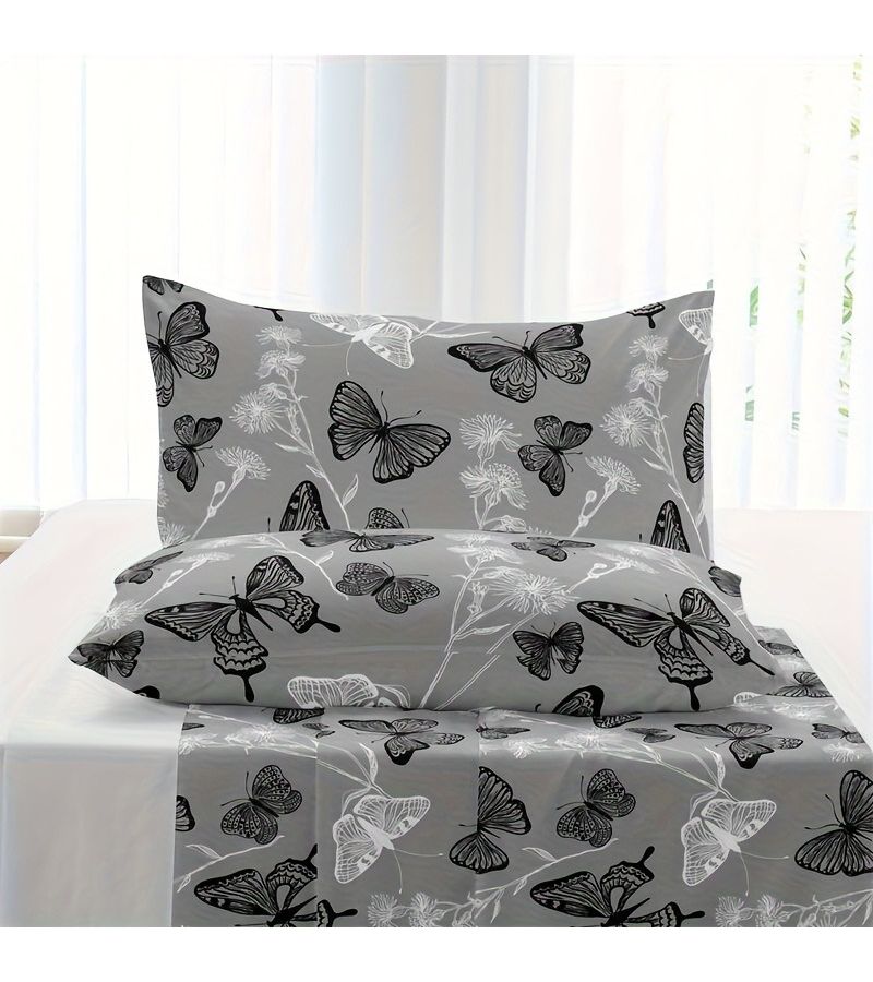 Butterfly Printed Brushed Pillowcases Queen Size 2 Pcs Set Skin Friendly Breathable Machine Washable Pillow Covers Suitable For All Seasons Floral Style - Image 1
