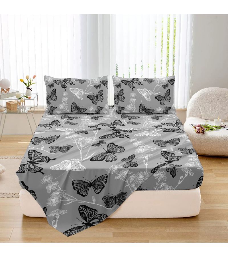 Butterfly Printed Brushed Pillowcases Queen Size 2 Pcs Set Skin Friendly Breathable Machine Washable Pillow Covers Suitable For All Seasons Floral Style - Image 4