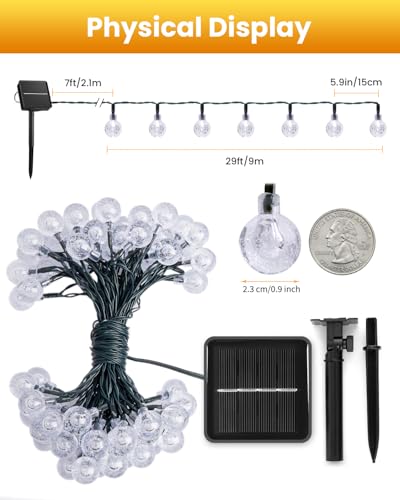 Brightown Solar String Lights Outdoor 60 LED 36FT with 8 Lighting Modes, Waterproof Solar Powered Crystal Globe Patio Lights for Garden Yard Porch Wedding Party Decor (Warm White) - Image 2