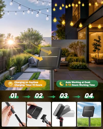 Brightown Solar String Lights Outdoor 60 LED 36FT with 8 Lighting Modes, Waterproof Solar Powered Crystal Globe Patio Lights for Garden Yard Porch Wedding Party Decor (Warm White) - Image 5