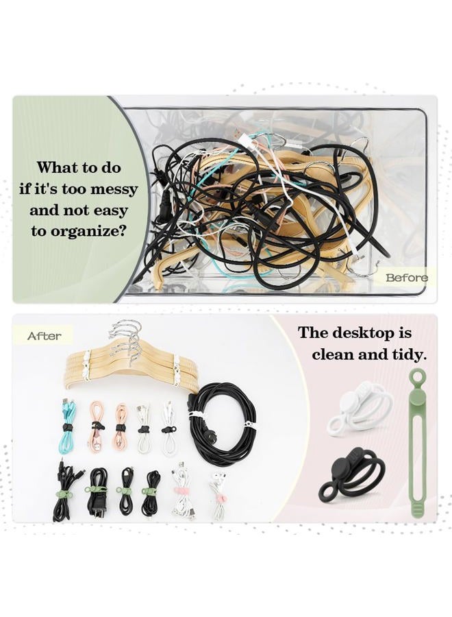 anpiwshjo 12Pcs Silicone Cable Ties, Reusable Cable Ties Management Organizer, Cord Wraps for Charging Cords, Multicolor Cable Straps, Cable Ties for Charging Cords, Computer Headphone Cable Cord Ties Reusable - Image 5