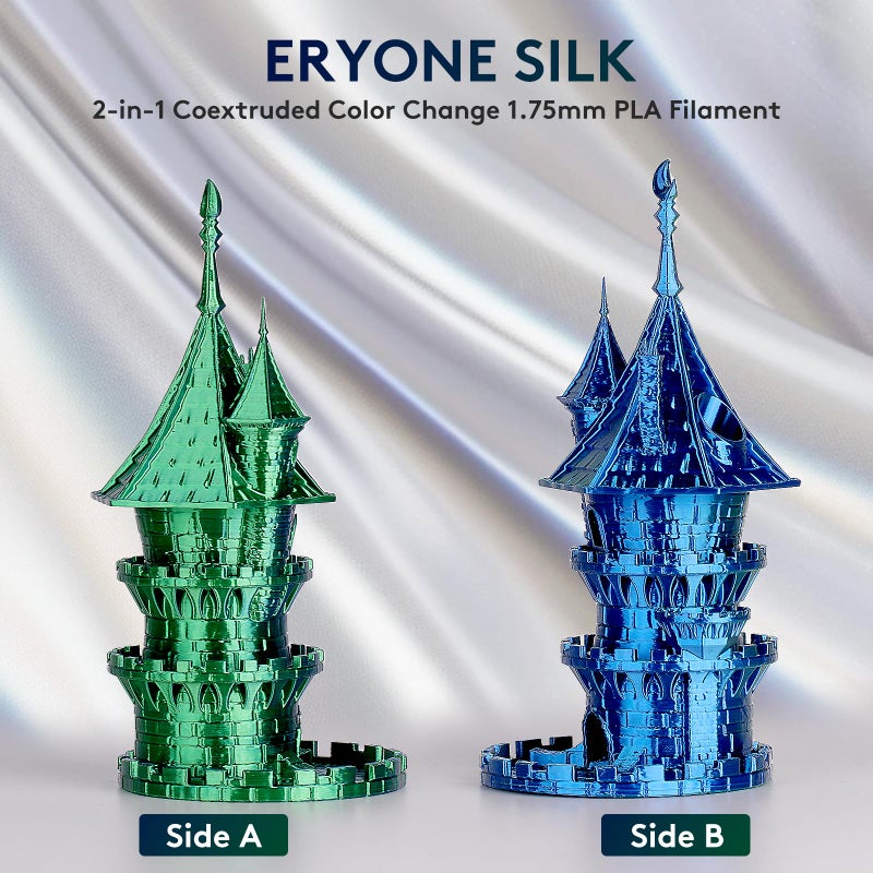 ERYONE Silk Dual Color PLA Filament 3D Printer 1.75mm +/- 0.03mm, Bicolor Filament Two Tone PLA 1KG(2.2lbs) Cardboard Spool, Blue Green - Image 3
