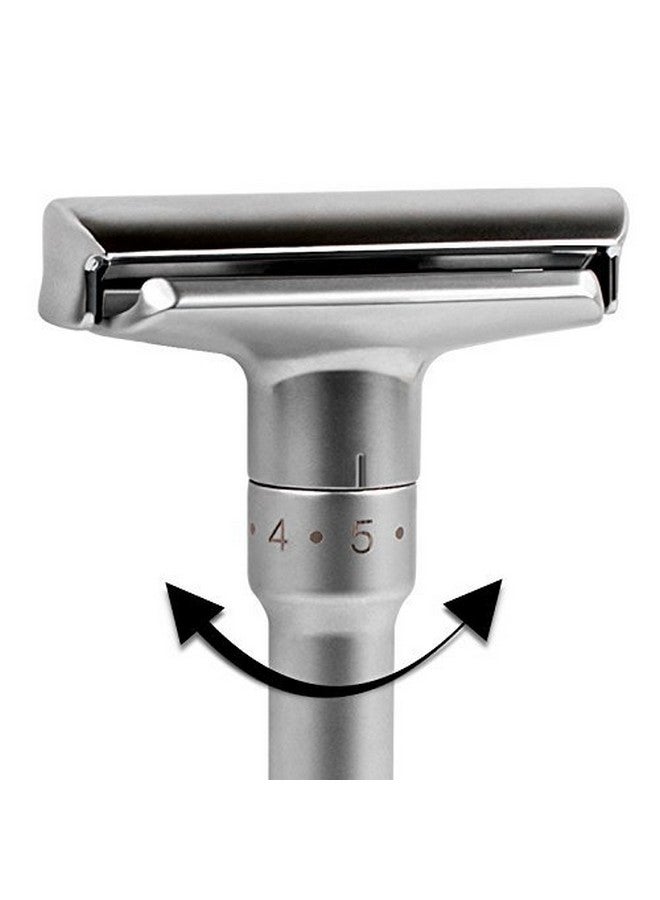 QSHAVE Adjustable Double Edge Classic Safety Razor (1 Razor & 5 pcs Titanium Coated Blades) - Image 3