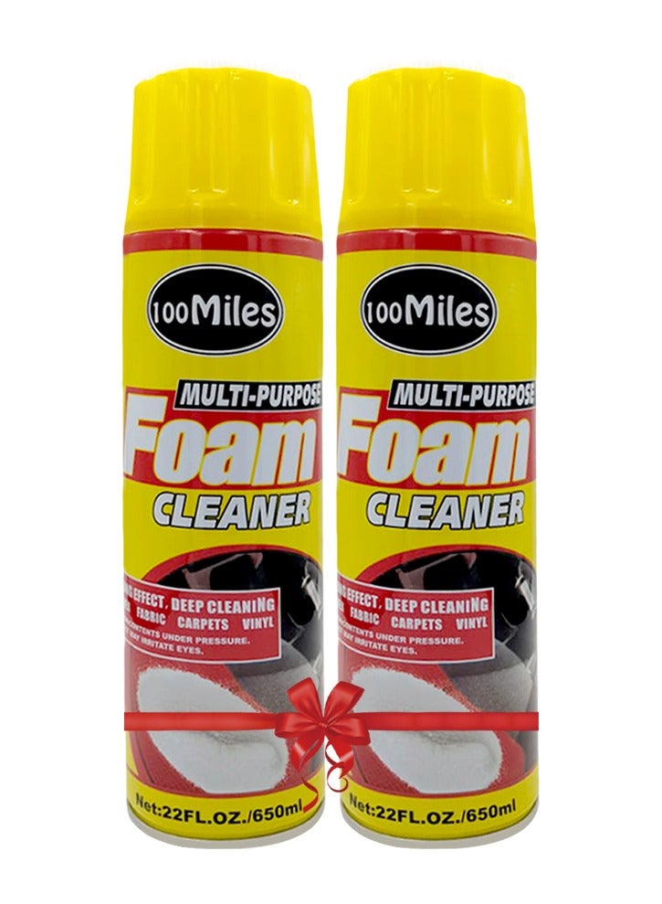 100Miles Combo Offer - Buy 2PC Multi Purpose Foam Cleaner 650ml Upholstery Carpet Seat Fabric Dashboard Door Panel Interior Cleaner Deep Cleaning Foam for Car Home Office Sofa Mattress Rug Vinyl Trim Stain Care Surface Care Brush Top Applicator Formula . - Image 1