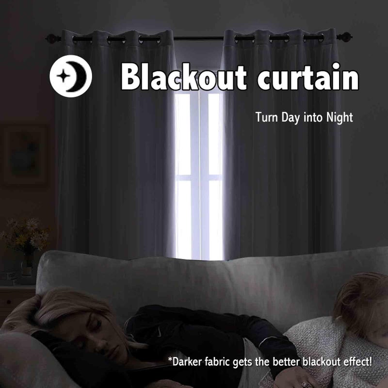 indistar Home Blackout Curtains Double Layer Solid Sheer Grommet Top Window Curtain Panel Pair, 52Wx63L,Greyish White - Image 3