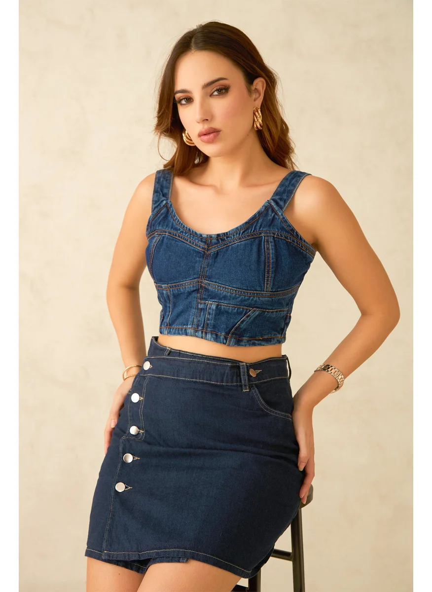 فيرجيو Virgio Mae Dark Blue Wrap Mini Skirt