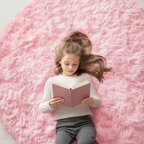 OLANLY Pink Round Rugs for Bedroom - Machine Washable, 5 ft Circle Area Rugs for Living Room, Soft and Fluffy Shaggy Carpet for Teen Girls and Boys, Nursery Rooms, Dorms, Home Decor Aesthetic - Image 1