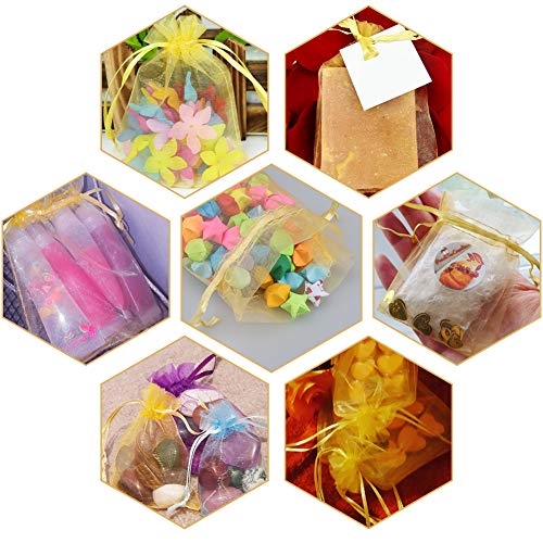 G2PLUS Organza Bags 4×6 Inches, 100PCS Gold Organza Gift Bags with Drawstring, Sheer Mesh Jewelry Pouches, Sheer Candy Bag for Christmas, Wedding Party Favors - Image 5