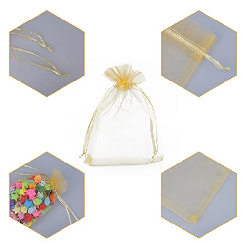 G2PLUS Organza Bags 4×6 Inches, 100PCS Gold Organza Gift Bags with Drawstring, Sheer Mesh Jewelry Pouches, Sheer Candy Bag for Christmas, Wedding Party Favors - Image 3
