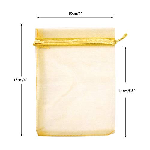 G2PLUS Organza Bags 4×6 Inches, 100PCS Gold Organza Gift Bags with Drawstring, Sheer Mesh Jewelry Pouches, Sheer Candy Bag for Christmas, Wedding Party Favors - Image 2