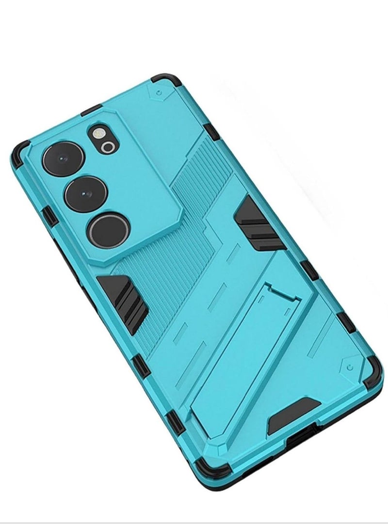 VKL Hybrid Case Compatible with VIVO V29 5G, [Shockproof] Soft TPU Bumper and Hard PC Back Cover with Stand [Camera Lens Protecctor] [Non-Slip] [Outdoor] - Blue