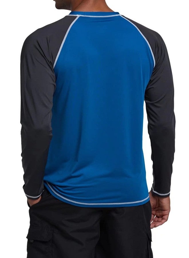 Satankud Men's Long Sleeve Swim Shirts Rashguard UPF 50+ UV Sun Protection Shirt Athletic Workout Running Hiking T-Shirt Swimwear PeacockBlue+CharcoalGray 4XL - Image 3