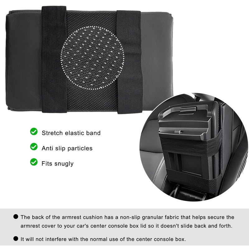 ZNDAW Car Center Console Armrest Pillow, 14"Ã—8.3" Waterproof Leather Armrest Box Cover with Cup and Phone Holder, Soft Memory Foam Arm Rest Console Pad Protector for SUV Truck (Black, Embroidery) - Image 5