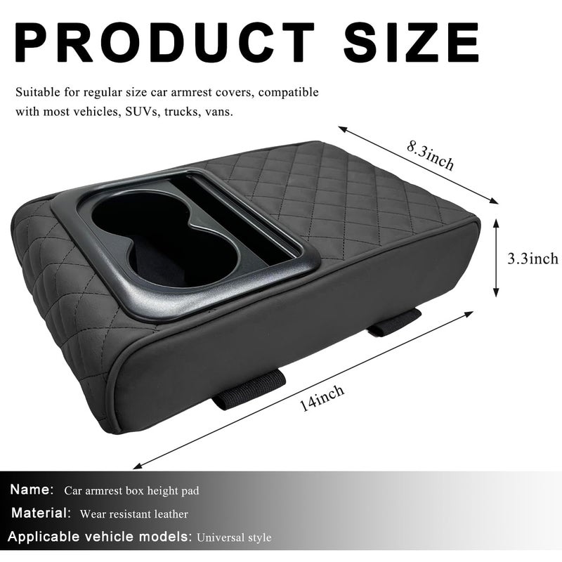 ZNDAW Car Center Console Armrest Pillow, 14"Ã—8.3" Waterproof Leather Armrest Box Cover with Cup and Phone Holder, Soft Memory Foam Arm Rest Console Pad Protector for SUV Truck (Black, Embroidery) - Image 2