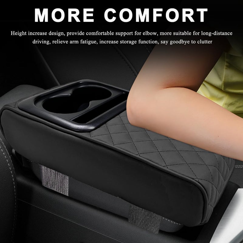 ZNDAW Car Center Console Armrest Pillow, 14"Ã—8.3" Waterproof Leather Armrest Box Cover with Cup and Phone Holder, Soft Memory Foam Arm Rest Console Pad Protector for SUV Truck (Black, Embroidery) - Image 4