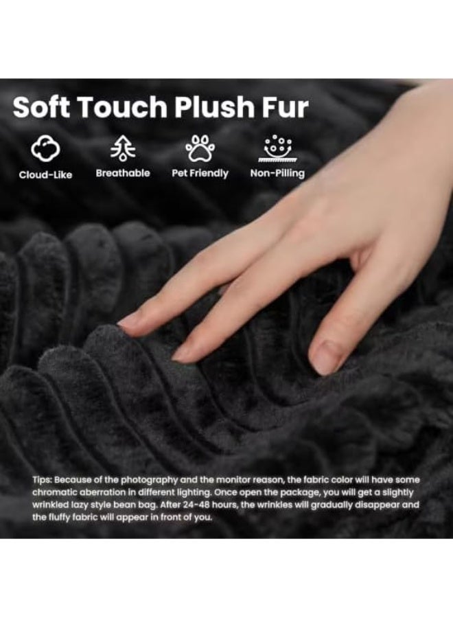 Poppins Home Cozy Chaise Lounge Chair Premium velvet Upholstered Sofa Bed with Armrests & 2 Plush Pillows, Oversized Fluffy Comfort 170cm x 122cm (Black) - Image 5