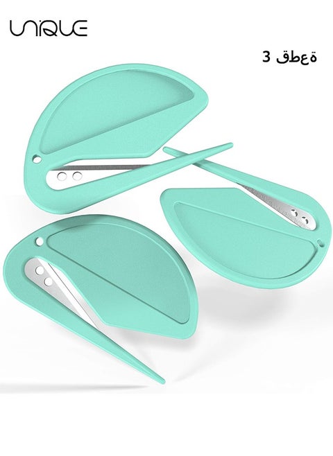 3 Pieces Letter Openers - Mint Green - Efficient - Plastic Mail Opener with Blade Paper Knife - Open Envelopes with Ease (Mint Green)