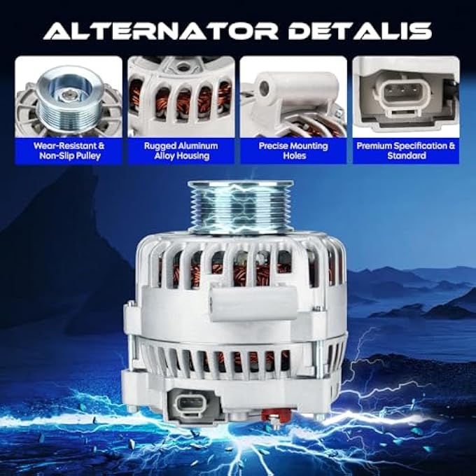 SEHNSUCHT Alternator Replacement New Compatible with F-350 Super Duty 6.0L 2005-2007, for F-250 Super Duty 6.0L 2005-2007, 12V, CW, 135Amp, IR/IF, Replace for 5C3T-10300-BA, 5C3Z-10346-BA, 6C3T-10300-BA - Image 2