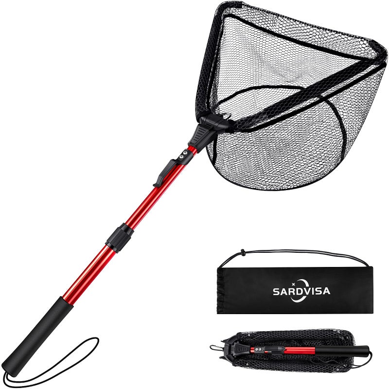 SARDVISA Upgraded Foldable Floating Fishing Net, Tangle-Free Coated Landing Net Extends from 27-35" with Telescoping Pole Handle, Fishing Gear for Ranger Boat, Kayak & Trout Salmon Bass Fishing, Gifts for Men - Image 1