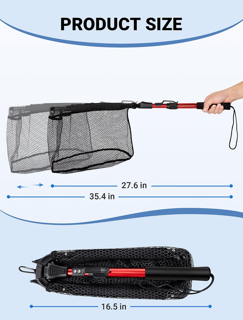 SARDVISA Upgraded Foldable Floating Fishing Net, Tangle-Free Coated Landing Net Extends from 27-35" with Telescoping Pole Handle, Fishing Gear for Ranger Boat, Kayak & Trout Salmon Bass Fishing, Gifts for Men - Image 3